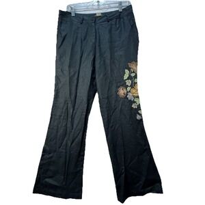 Anna Bui Gallery 100% Linen Embroidered Flare Pants Women's XL Boho Peasant